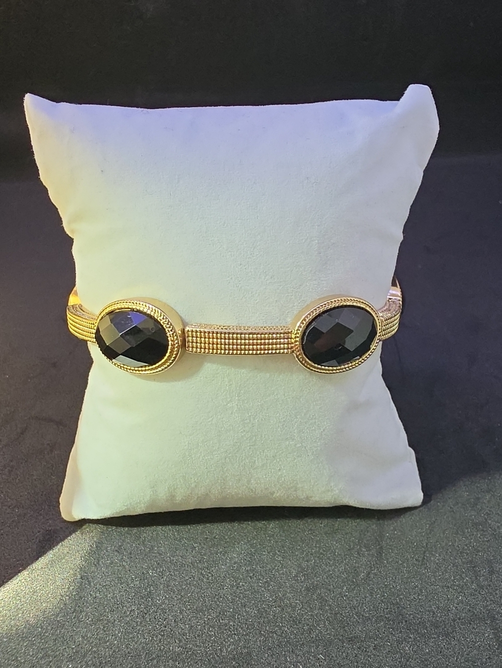 Gold-Tone Bracelet with Black Faceted Stones - Women's Jewelry